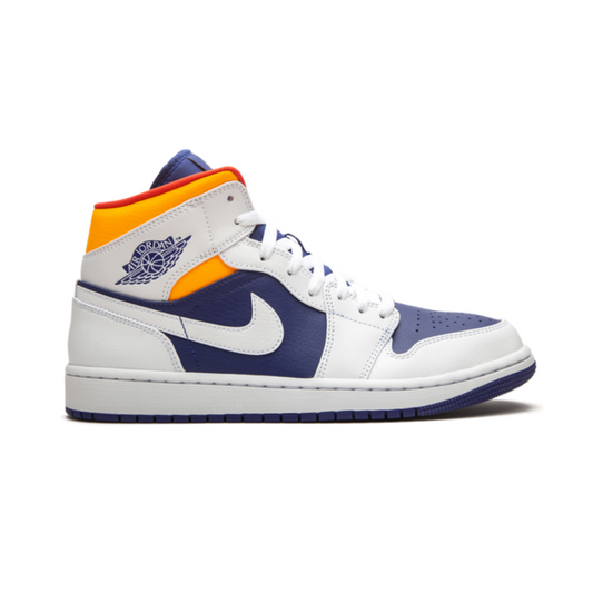 Jordan 1 Mid White Laser Orange Deep Royal Blue