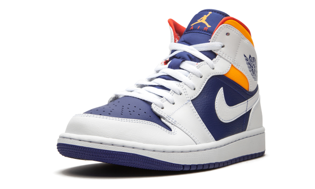 Jordan 1 Mid White Laser Orange Deep Royal Blue