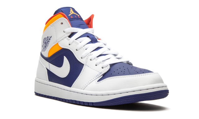 Jordan 1 Mid White Laser Orange Deep Royal Blue