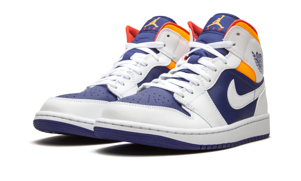 Jordan 1 Mid White Laser Orange Deep Royal Blue