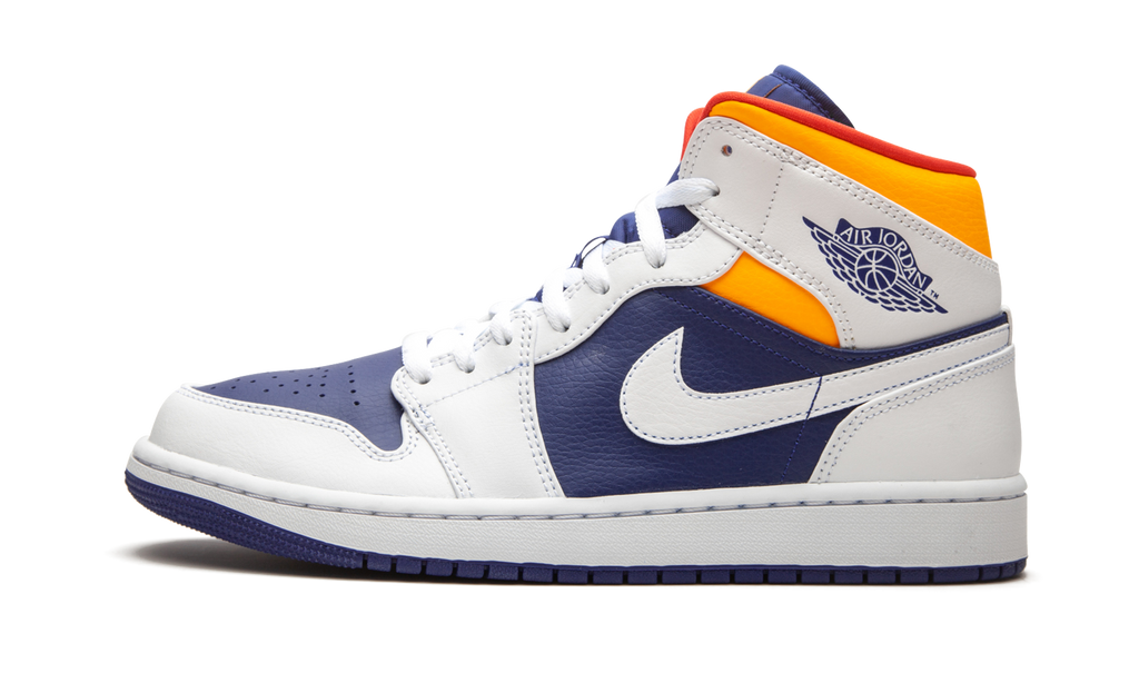 Jordan 1 Mid White Laser Orange Deep Royal Blue